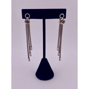 VTGS Dobbs 925 Silver Rosette & Triple Mesh Strand Dangle Earrings Made In Italy
